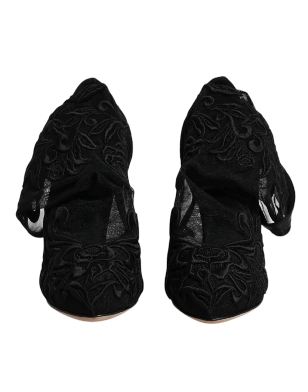 Dolce & gabbana bottines mi mollet en tulle stretch noires avec chaussures en dentelle brodée noire à motifs floraux délicats