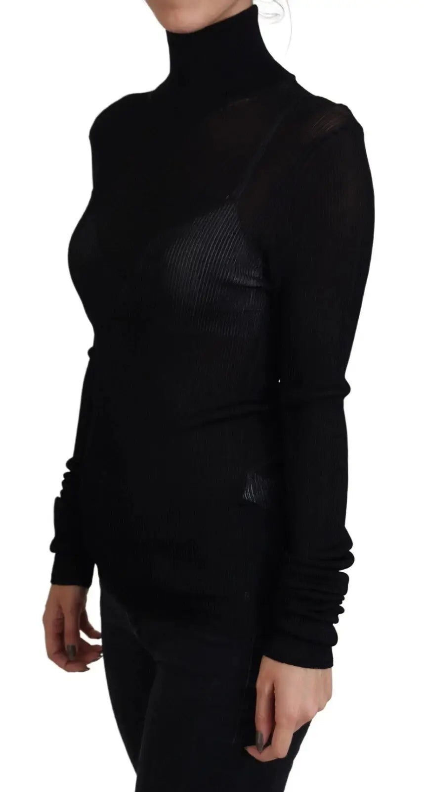 Dolce & Gabbana pull col roulé noir slim fit en maille avec panneaux en mesh transparent et poignets côtelés