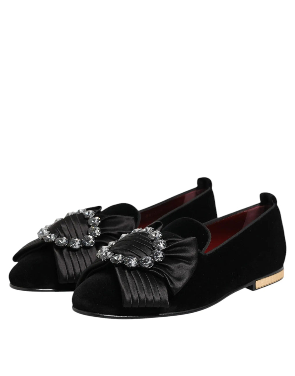 Dolce & gabbana mocassins noirs en velours avec grand nœud plissé et cristaux scintillants modèle vaticano