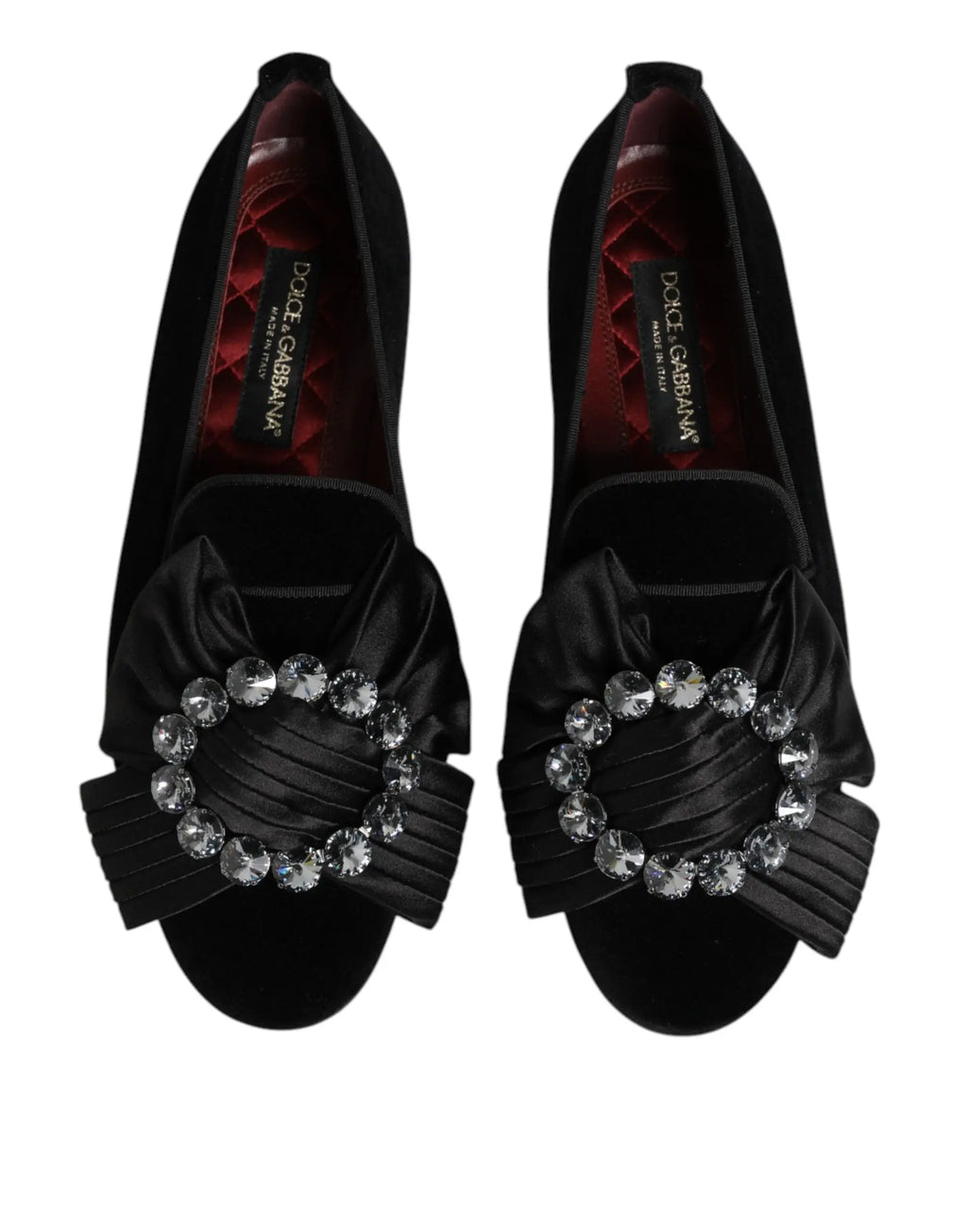 Dolce & gabbana mocassins noirs vaticano en velours avec nœud en satin orné de cristaux clairs