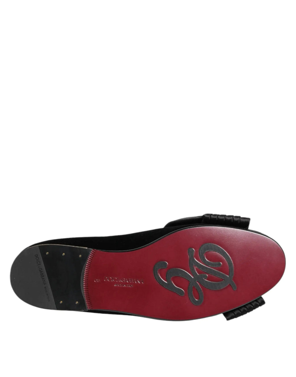 Semelle rouge en cuir dune chaussure slip on dolce et gabbana black vaticano avec logo noir et talon en caoutchouc noir
