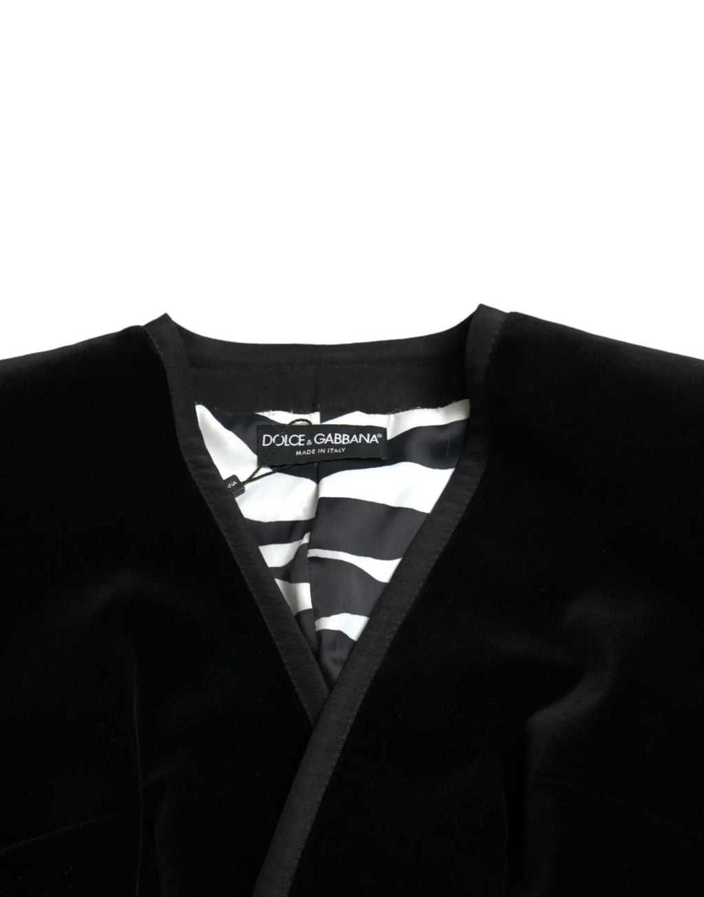 Veste doublée en velours noir dolce gabbana avec doublure intérieure rayée blanc et noir