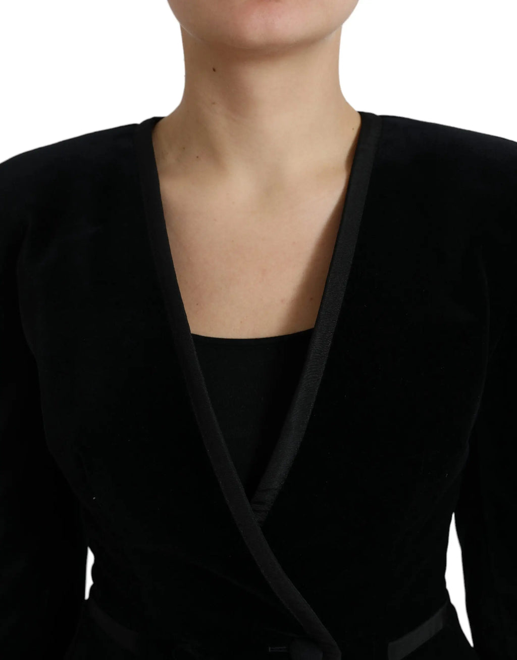 Dolce gabbana veste noire en coton velours à coupe ajustée avec col en satin contraste double boutonnage