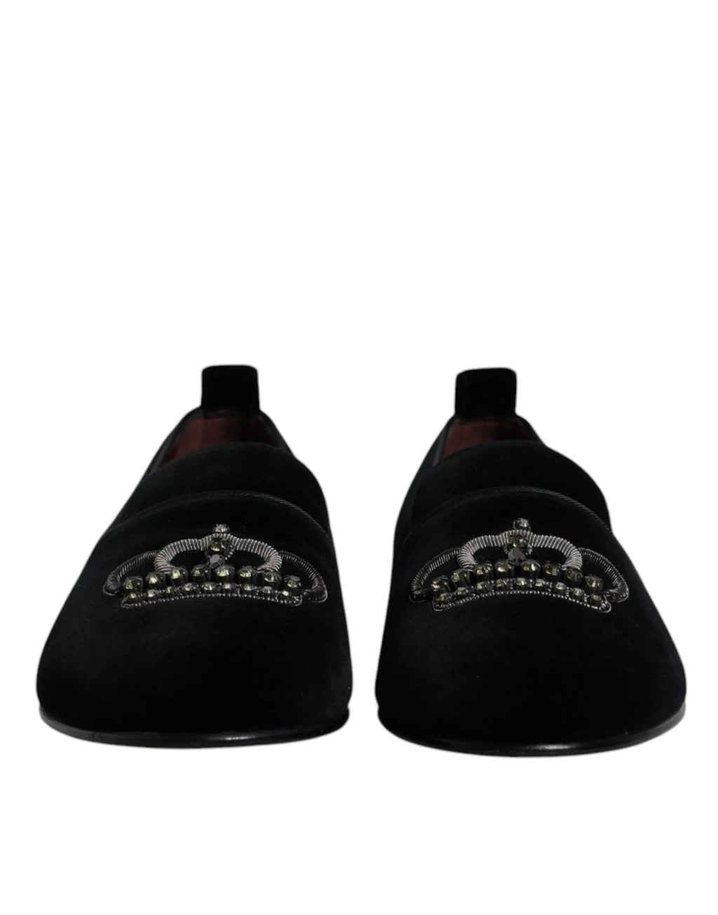 Dolce & gabbana mocassins en velours noir ornés d’une couronne en perles argentées pour tenue formelle