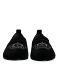 Dolce & gabbana mocassins en velours noir ornés d’une couronne en perles argentées pour tenue formelle