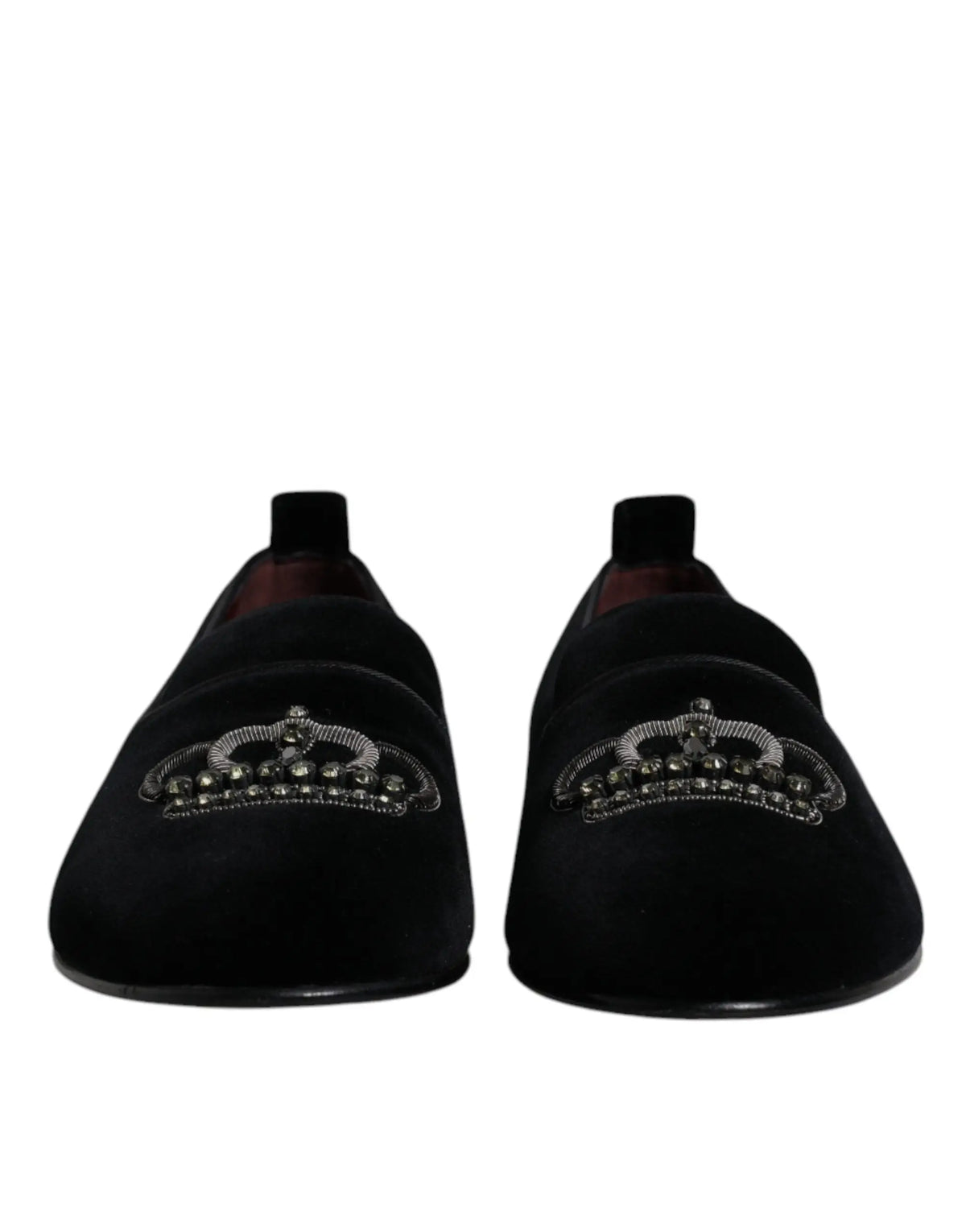 Dolce & gabbana mocassins en velours noir ornés d’une couronne en perles argentées pour tenue formelle