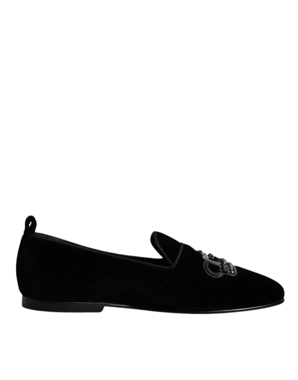 Mocassin slip-on en velours noir dolce gabbana avec logo orné de cristaux pour chaussures habillées formelles