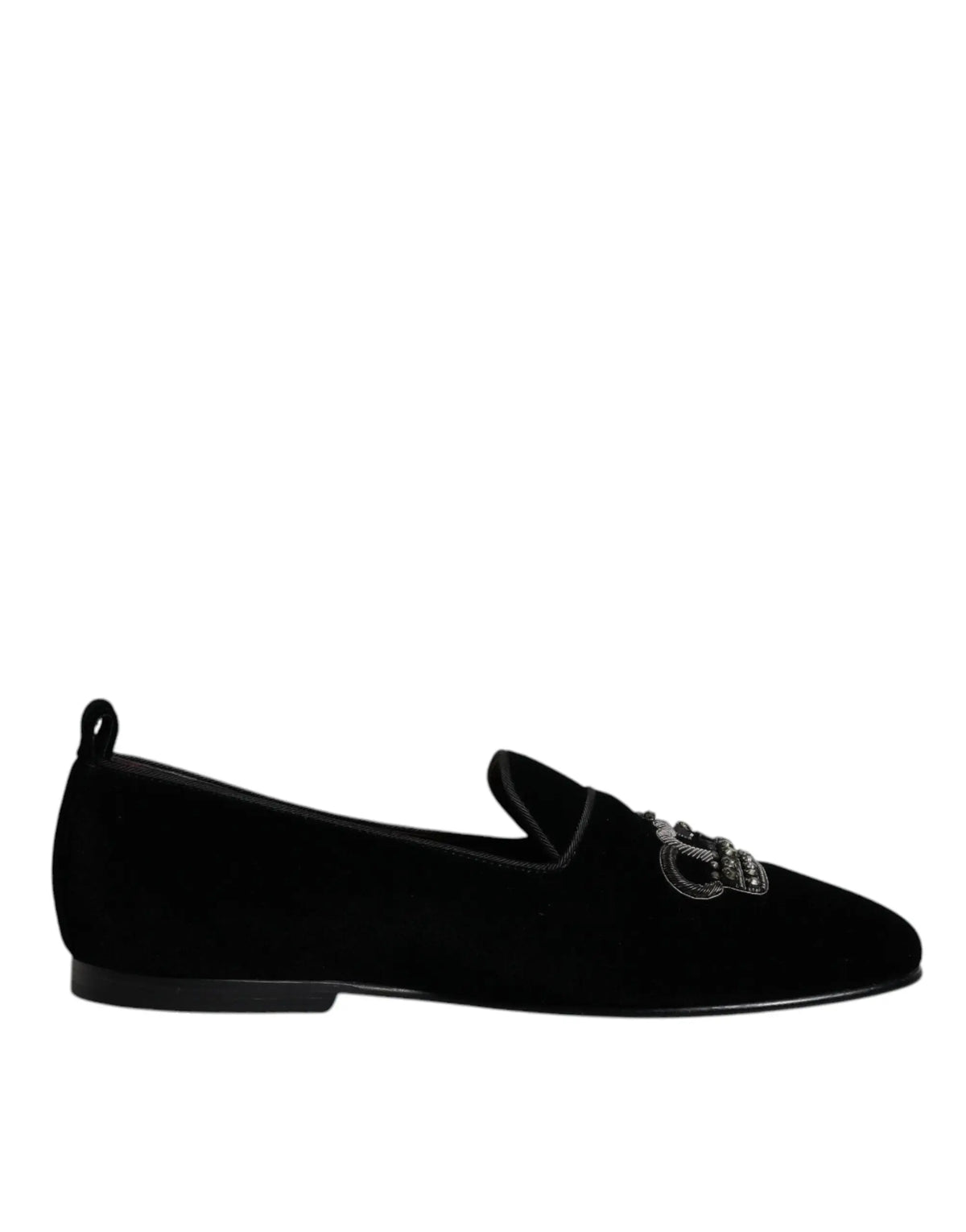 Dolce & gabbana mocassins formels noirs en velours avec logo orné de cristaux scintillants