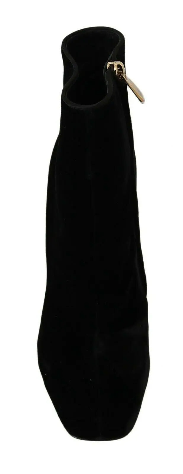 Bottine en velours noir dolce & gabbana avec talons carrés ornés de cristaux et tirette dorée