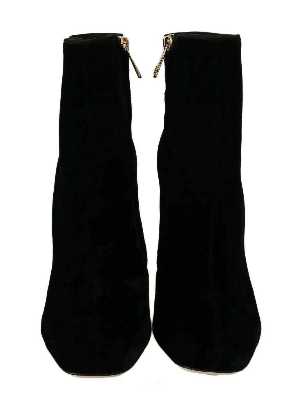 Dolce & gabbana chaussures à talons carrés en velours noir avec bottines en daim noir et fermetures éclair dorées