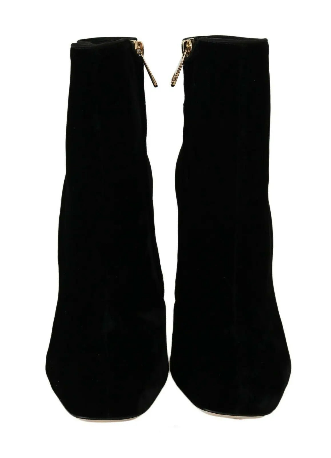 Dolce & gabbana chaussures à talons carrés en velours noir avec bottines en daim noir et fermetures éclair dorées