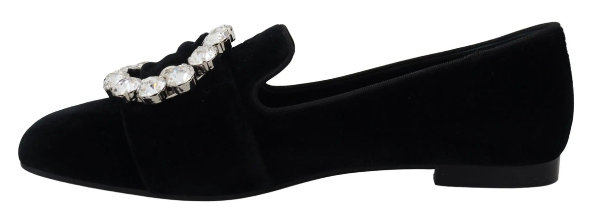 Mocassin dolce & gabbana en velours noir orné d’une rangée de cristaux clairs étincelants
