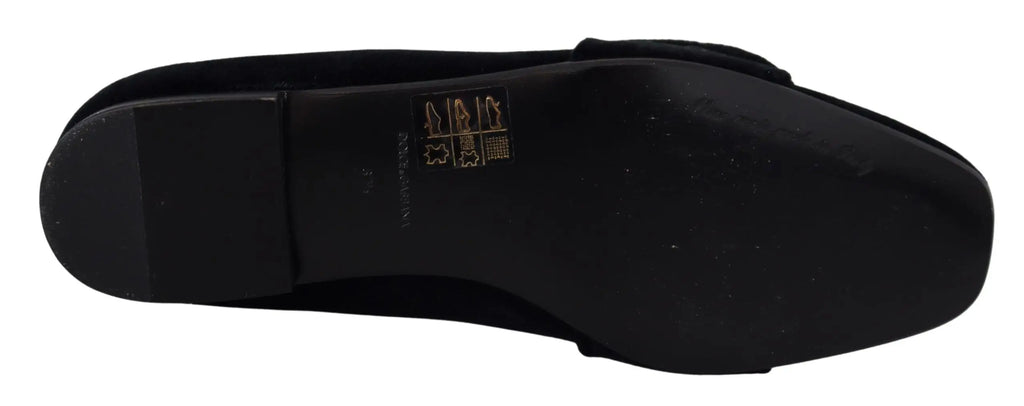 Dolce & gabbana mocassins plats noirs en daim à fini mat lisse avec couture subtile le long du bord de la semelle