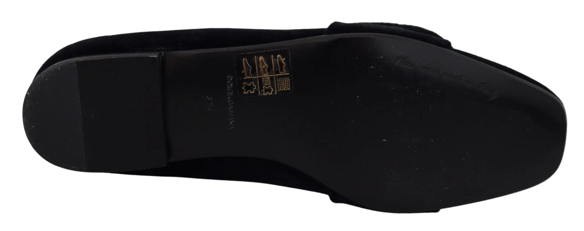Dolce & gabbana mocassins plats noirs en daim à fini mat lisse avec couture subtile le long du bord de la semelle