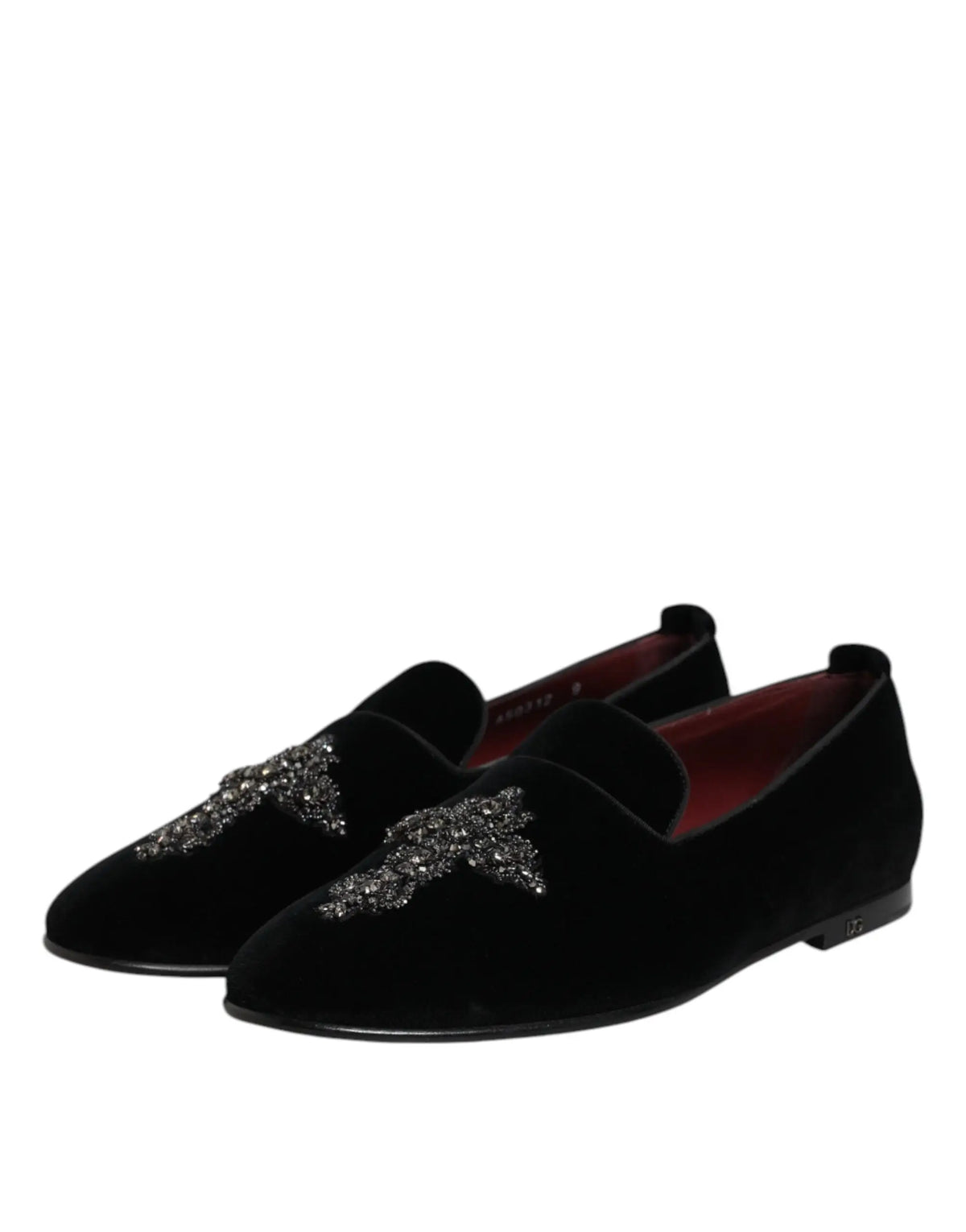 Dolce & gabbana mocassins slip-on en velours noir avec ornements argentés étincelants sur l’avant