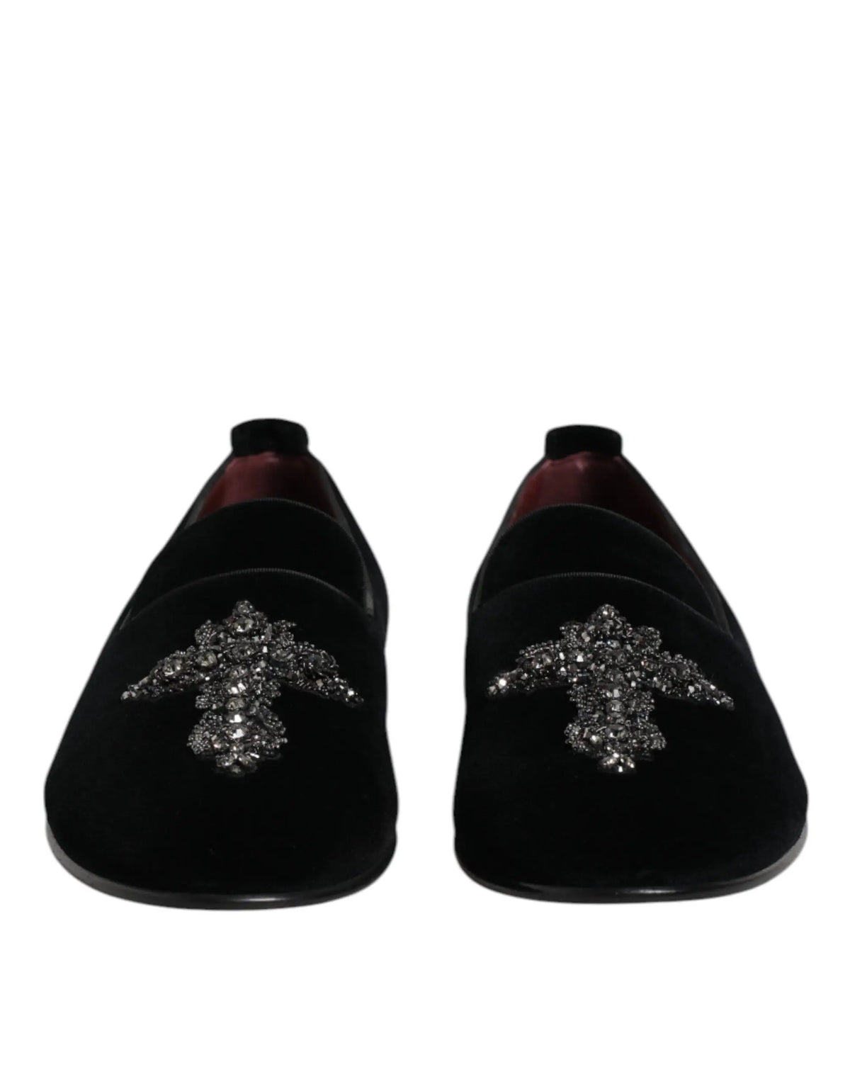 Dolce & gabbana mocassins slip on en velours noir avec ornements argentés brillants sur le devant