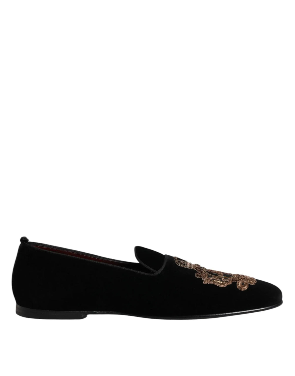 Dolce & gabbana mocassin homme en velours noir avec broderie dorée en forme de couronne sur le dessus