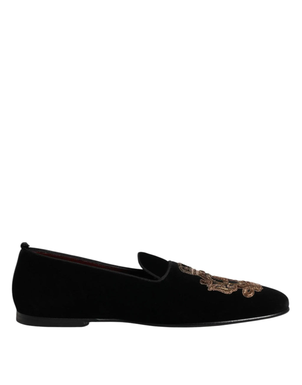Dolce & gabbana mocassins homme en velours noir avec broderie dorée complexe sur le bout en forme de couronne