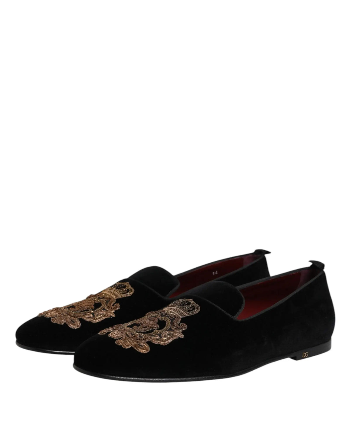 Dolce & gabbana mocassins homme en velours noir avec broderie dorée couronne élégante sur l’avant