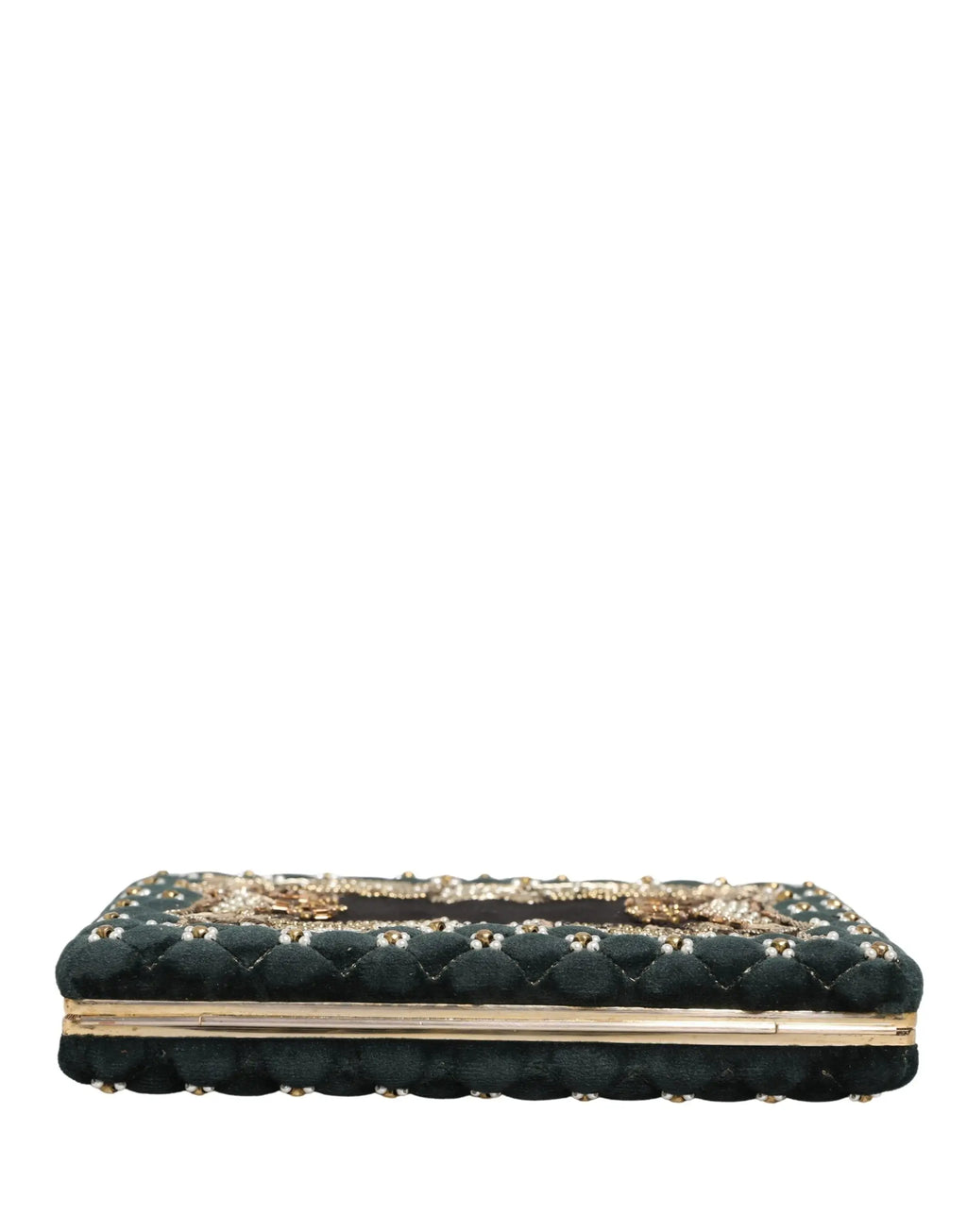 Dolce & gabbana clutch en velours noir avec fermoir doré et perlage complexe pour soirée