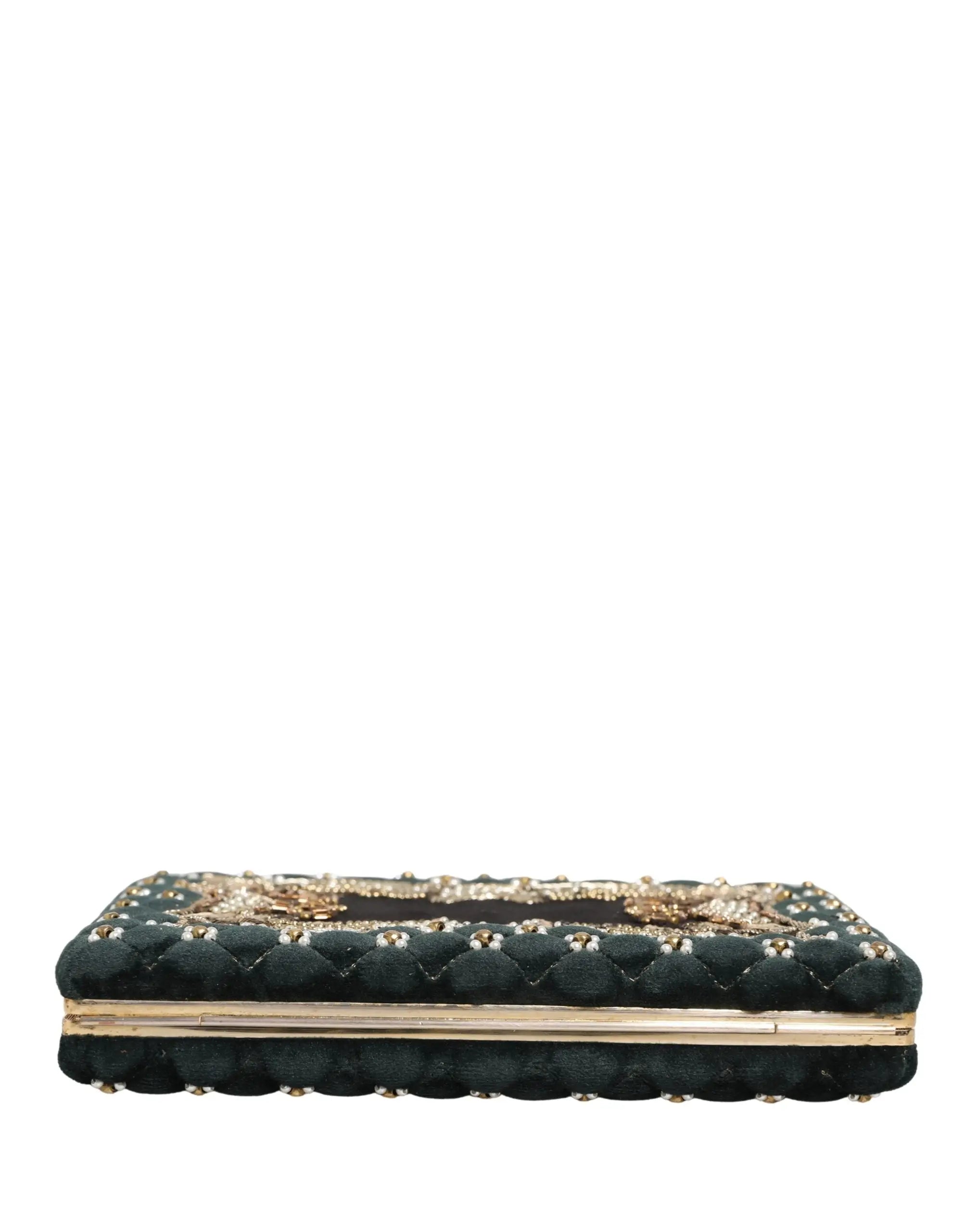 Dolce & gabbana clutch en velours noir avec fermoir doré et perlage complexe pour soirée