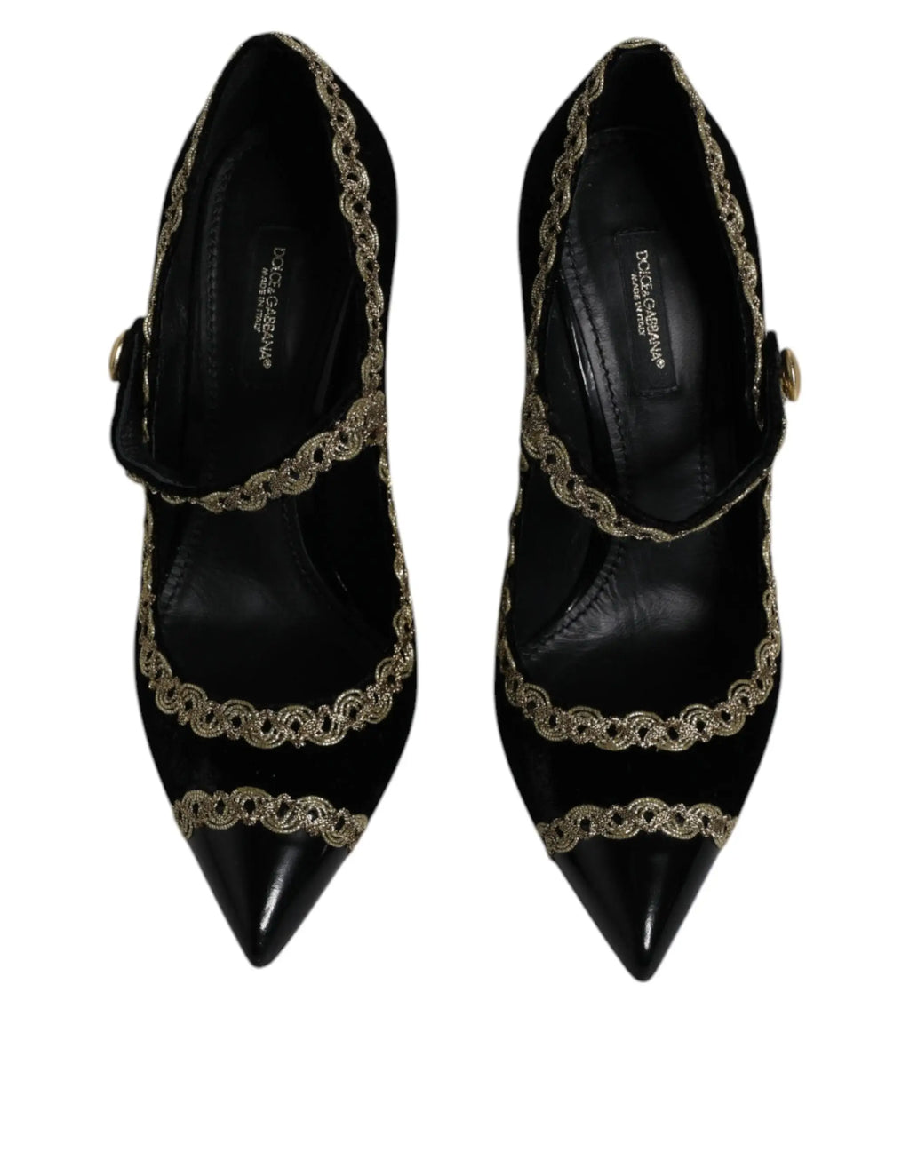 Dolce gabbana escarpins mary janes en velours noir avec talons hauts et détails en chaîne dorée