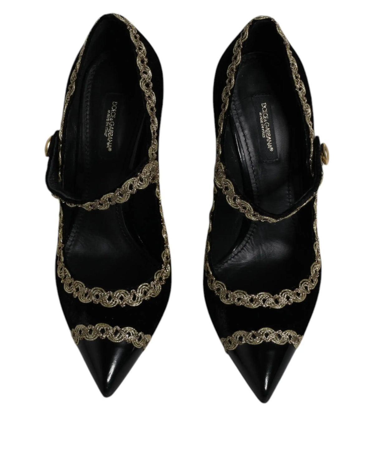 Dolce gabbana escarpins mary janes en velours noir avec talons hauts et détails en chaîne dorée