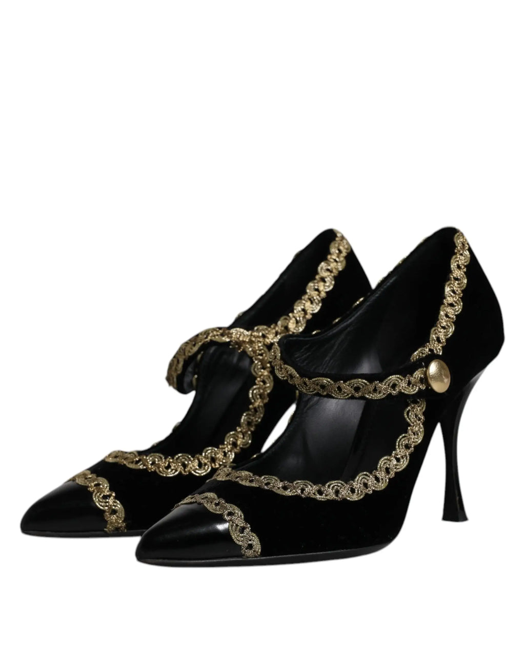 Dolce & gabbana escarpins mary janes en velours noir avec chaîne dorée et bouton décoratif