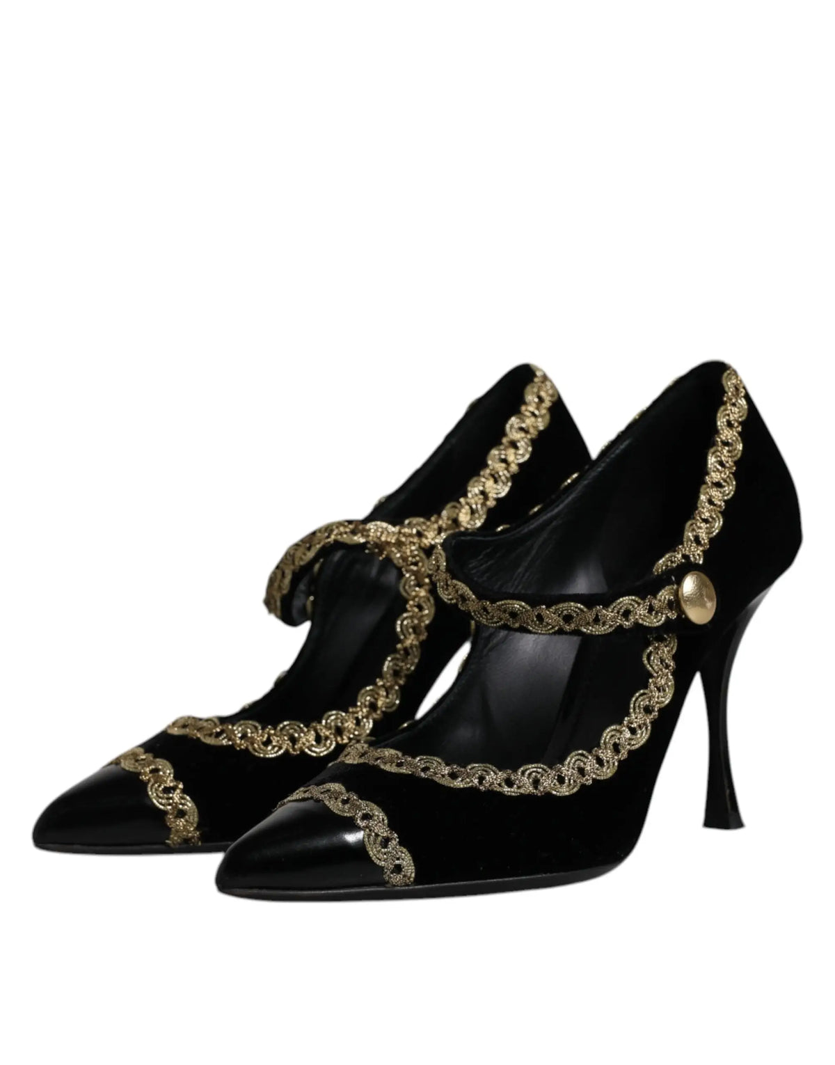 Dolce & gabbana escarpins mary janes en velours noir avec chaîne dorée et bouton décoratif