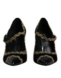 Dolce & gabbana mary janes en velours noir avec chaînes dorées et bouts en cuir verni pour femme