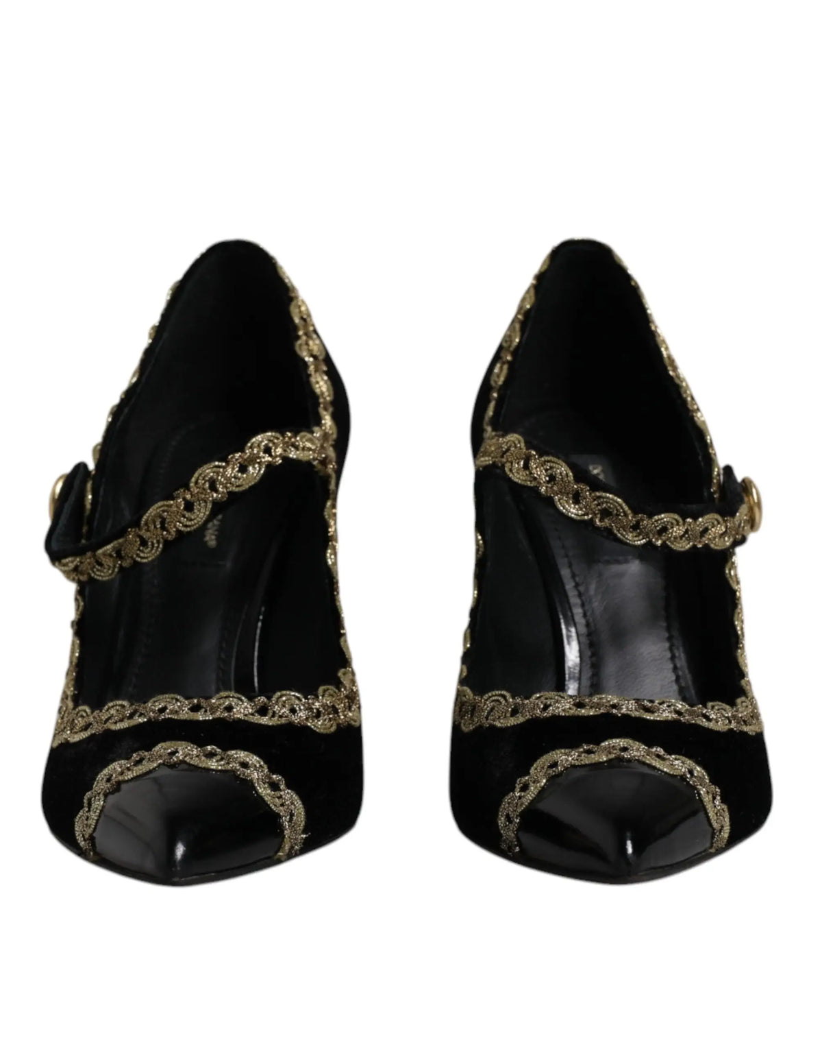 Dolce & gabbana mary janes en velours noir avec chaînes dorées et bouts en cuir verni pour femme
