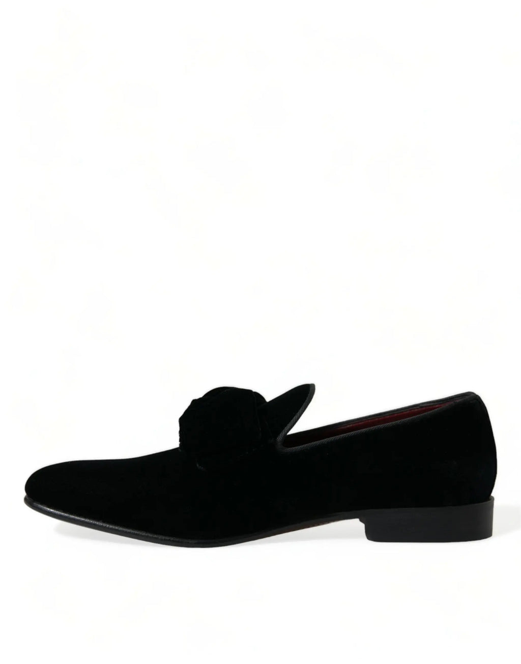 Mocassin slip-on en velours noir dolce & gabbana avec texture douce et talon bloc bas pour tenue formelle