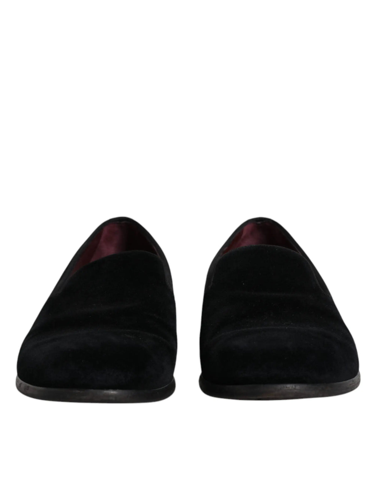 Dolce & gabbana mocassins habillés homme en velours noir avec une légère brillance et une doublure bordeaux contrastée