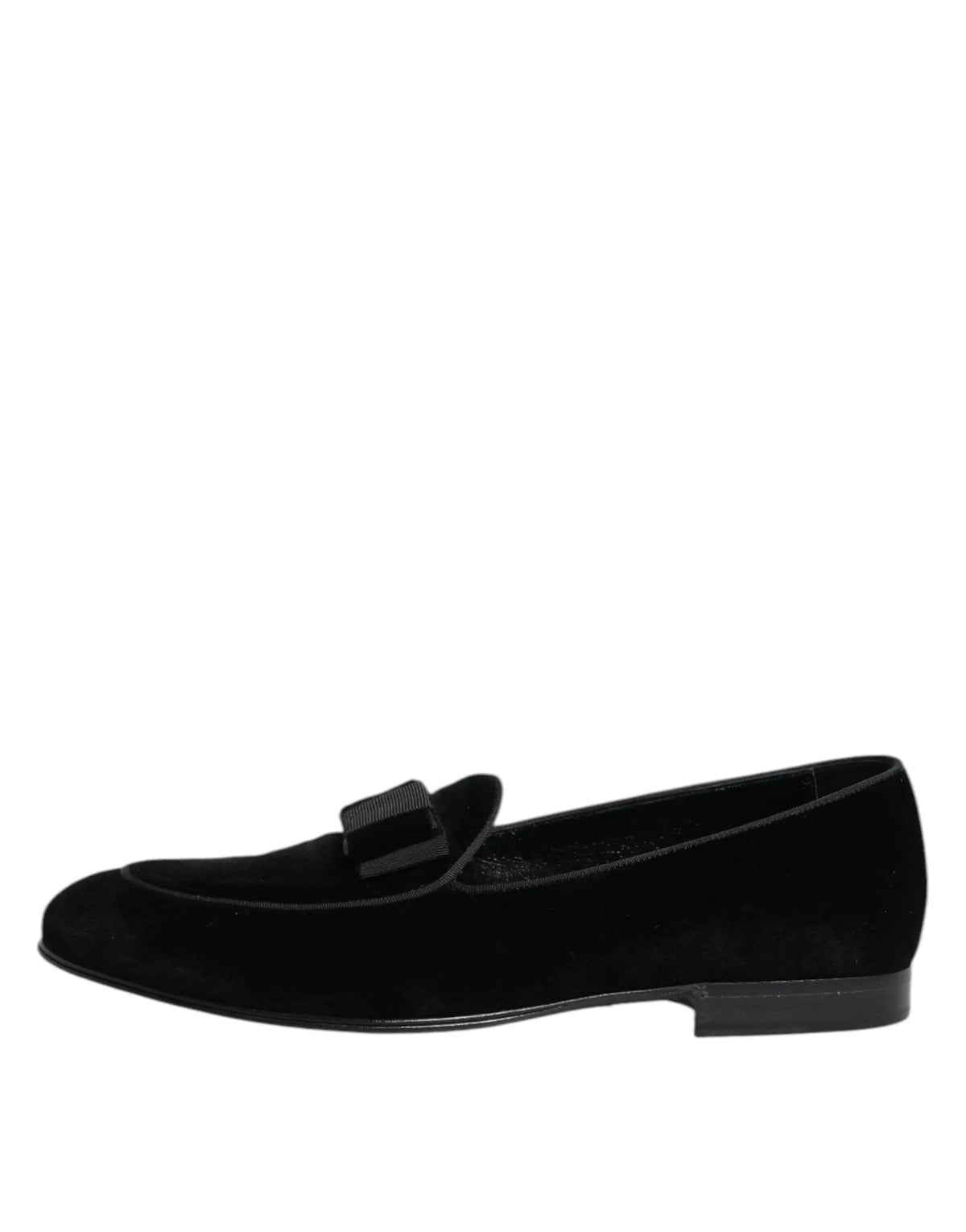 Mocassin homme dolce amp gabbana en velours noir avec design minimaliste et petit nœud sur la empeigne