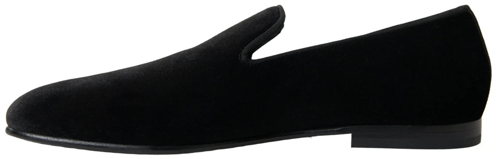 Dolce & gabbana black velvet loafers en daim noir à enfiler avec talon bas et design mocassin classique