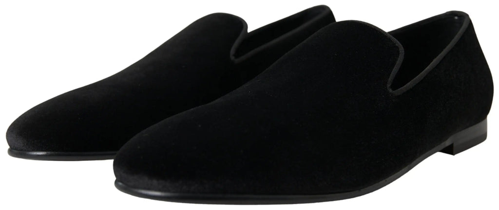 Dolce & gabbana mocassins noirs en velours avec design minimaliste et semelle basse pour chaussures formelles