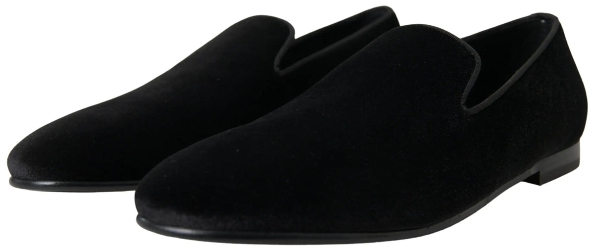 Dolce & gabbana mocassins noirs en velours avec design minimaliste et semelle basse pour chaussures formelles