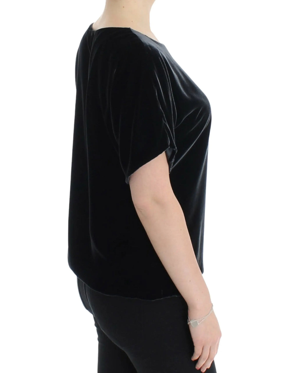 Dolce & gabbana blouse en velours noir à manches courtes drapées et coupe décontractée