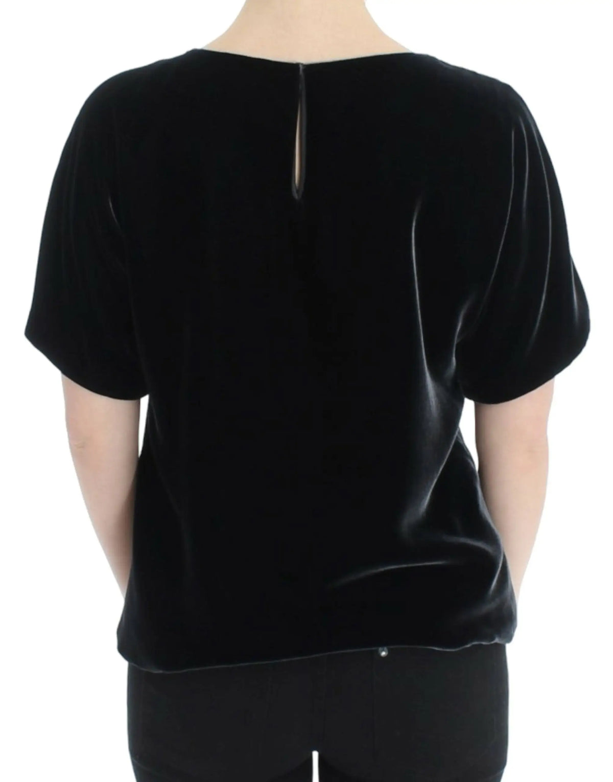 Dolce & Gabbana blouse noire en velours avec manches courtes fluides et fermeture éclair discrète dans le dos