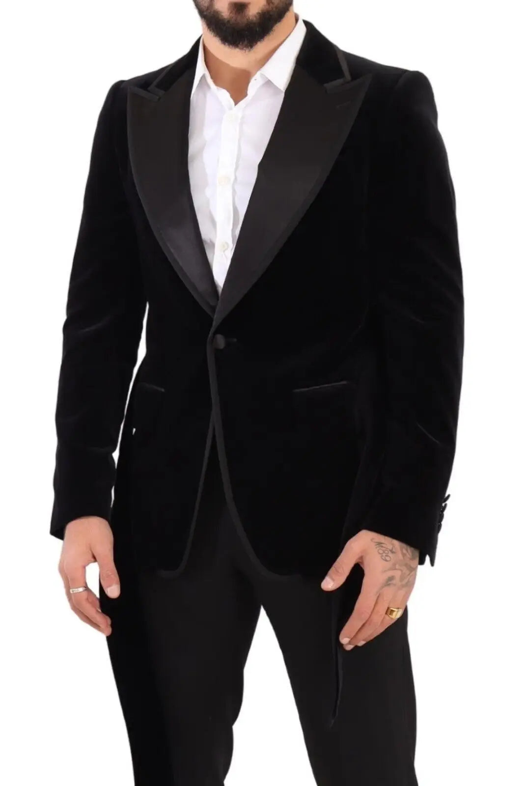 Dolce & gabbana blazer homme noir en velours avec un bouton et revers en satin pour une tenue élégante