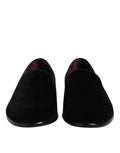 Dolce & gabbana mocassins noirs en velours à enfiler avec semelle noire brillante et doublure intérieure bordeaux