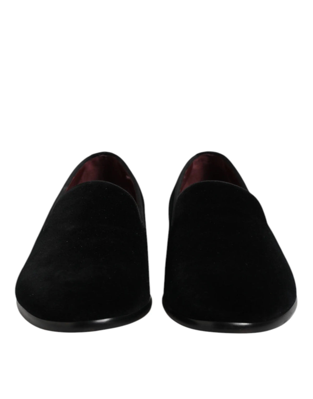 Dolce & gabbana mocassins noirs en velours à enfiler avec semelle noire brillante et doublure intérieure bordeaux