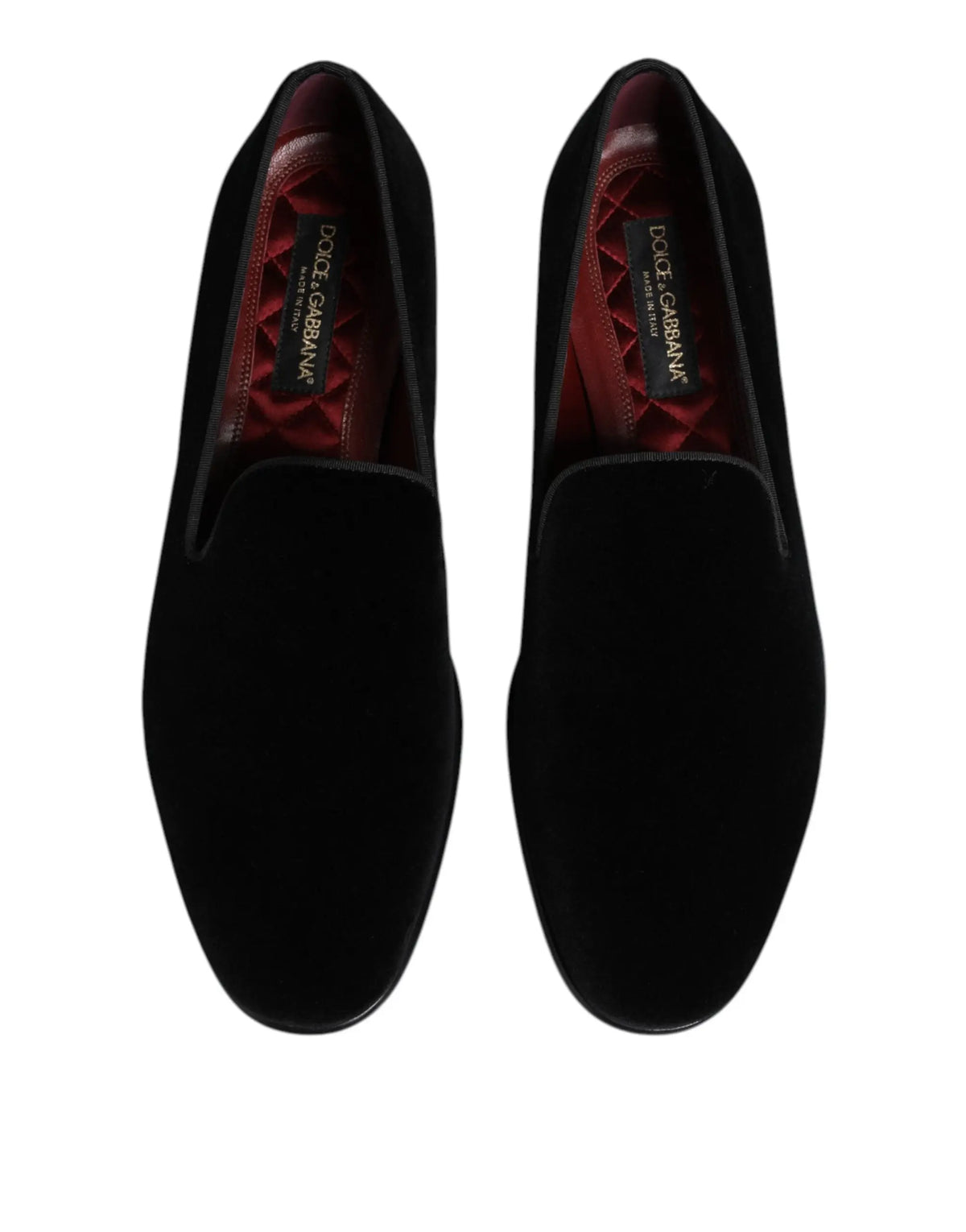 Dolce & gabbana mocassins slip-on pour homme en velours noir avec doublure intérieure matelassée rouge et logo de la marque