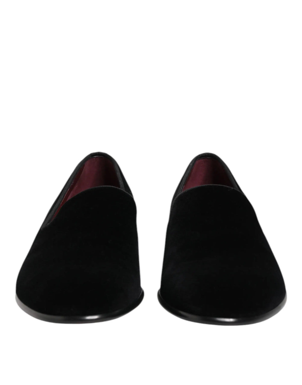 Dolce & gabbana mocassins noirs en velours homme slip-on avec semelle noire brillante et doublure bordeaux