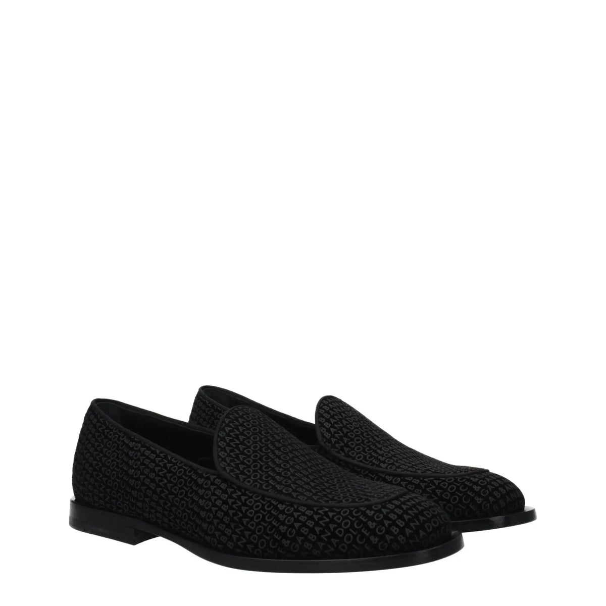 Dolce & gabbana mocassins en velours noirs avec un motif texturé subtil sur la tige en daim