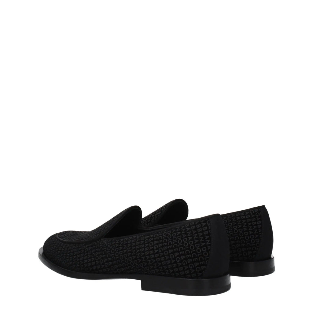 Dolce & gabbana mocassins en velours noirs avec motif embossé intricacé en lettres répétées en daim