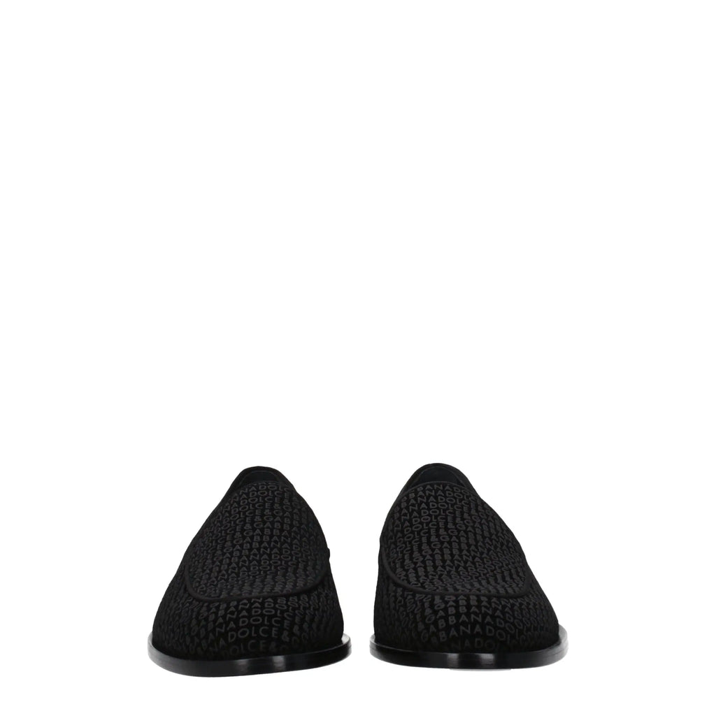 Dolce gabbana mocassins slip-on en velours noir avec motif logo texturé répété sur le dessus