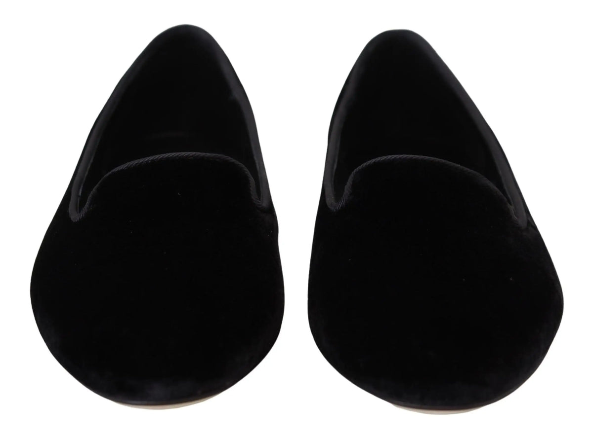 Dolce & Gabbana mocassins slip on noirs en velours avec texture douce et bout pointu classique