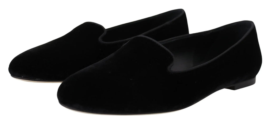 Dolce & gabbana mocassins noirs en velours avec texture douce et semelle basse pour un confort élégant