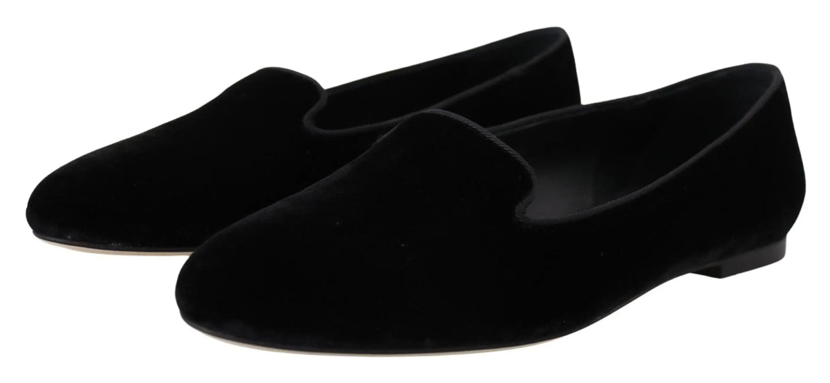 Dolce & gabbana mocassins noirs en velours avec texture douce et semelle basse pour un confort élégant